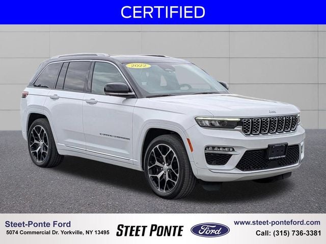 2022 Jeep Grand Cherokee Summit Reserve 4xe in Bright White Clearcoat — front three-quarter view