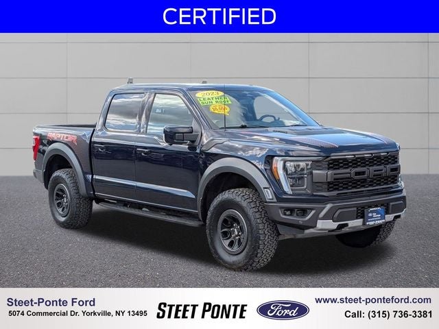 2023 Ford F-150 Raptor in Antimatter Blue Metallic — front three-quarter view