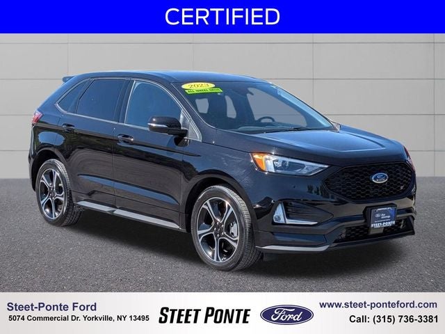 2023 Ford Edge ST in Agate Black Metallic — front three-quarter view