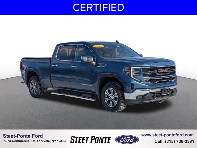 2024 GMC Sierra 1500 SLT 6.2L V8 in Downpour Metallic — front three-quarter view