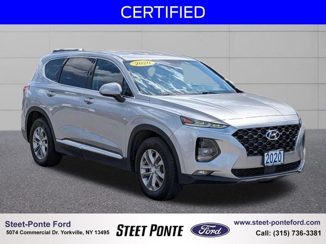 2020 Hyundai Santa Fe SEL in Shimmering Silver Pearl — front three-quarter view